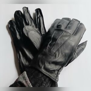 Men's Leather Gloves With A Removable Wool Lining, Large, Black